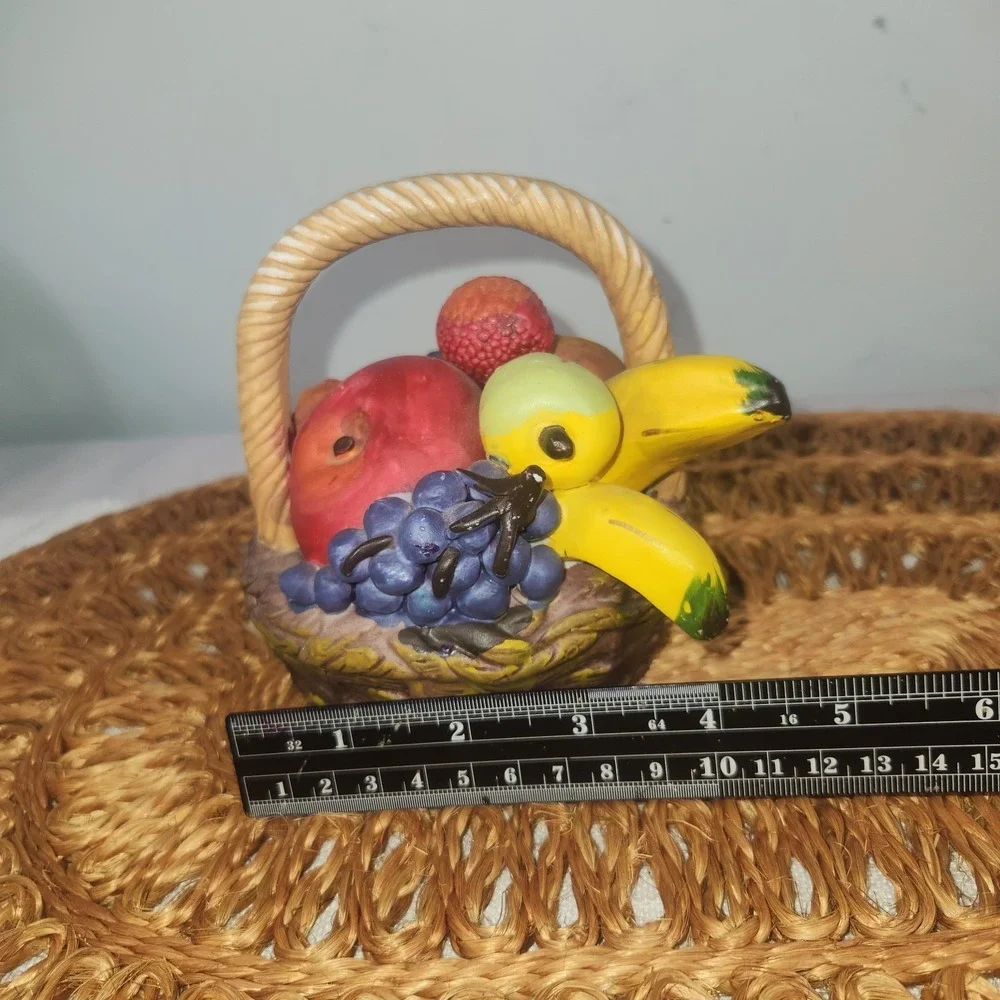 Vintage Ceramic Fruit Basket Figurine | Grapes Banana Apple Hand-Painted Decor